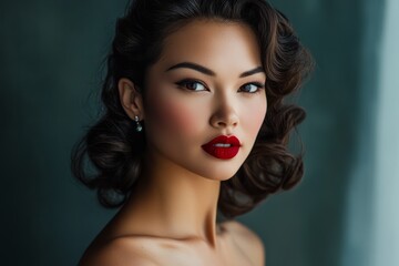 Fototapeta premium Glamorous Portrait of a Woman with Vintage Curls