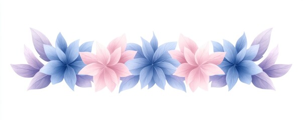 Fototapeta premium Pastel floral border design with blue and pink petals on white background