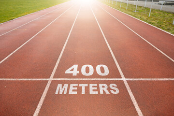 Close up 400 meter Running track texture background.