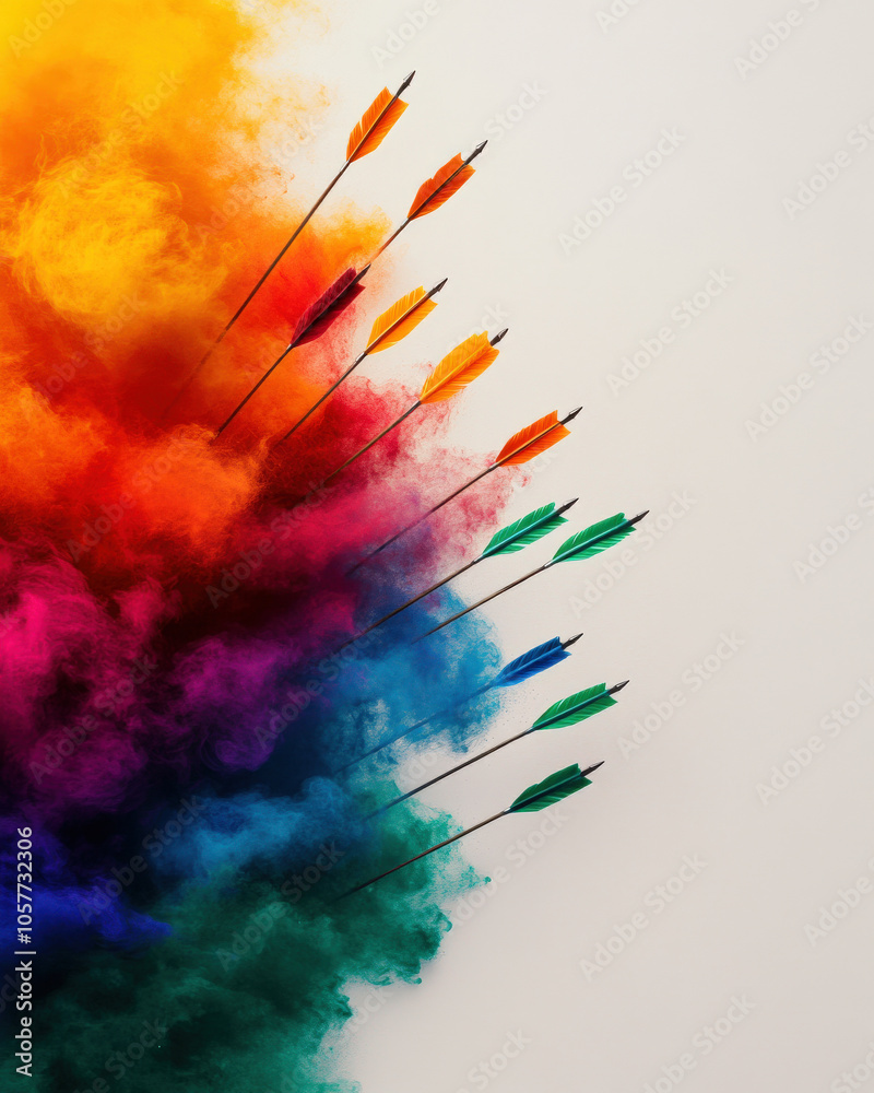 Aufkleber colorful arrows pierce vibrant clouds of powdered pigments, creating a striking visual effect of mot