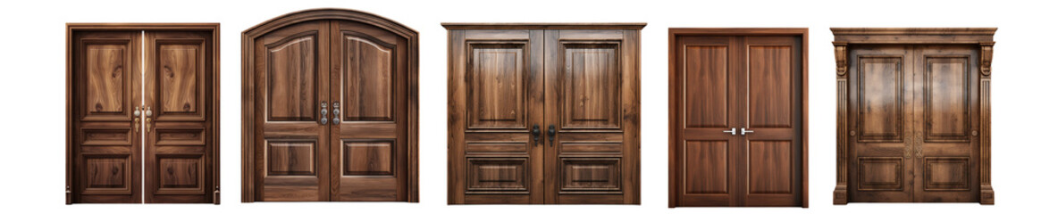 collection brown wooden door isolated on transparent background