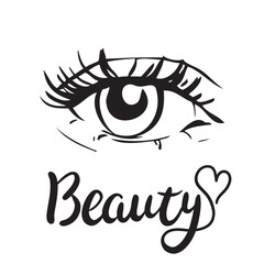 Hand-drawn beautiful female eye, sketch. Makeup, beauty salon symbol. Vintage vector illustration