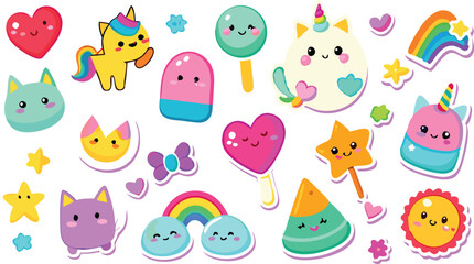 Obraz premium Cute Cartoon Stickers Animals, Sweets, Stars