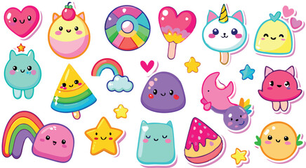 Fototapeta premium Cute Cartoon Stickers With Happy Faces