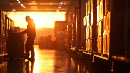 Employee Loading Boxes Into Truck at Sunset