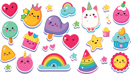 Cute Kawaii Stickers Collection Rainbow Stars Hearts
