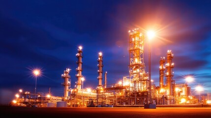 Fototapeta premium Modern Fuel Processing Plant at Night