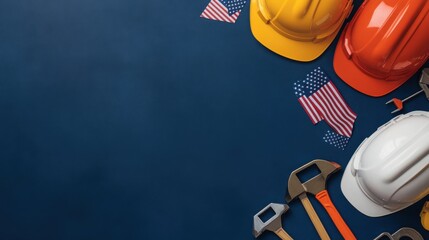 Happy Labor Day Celebration with Tools and Helmets