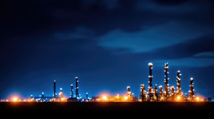 Fototapeta premium Brightly Lit Refinery at Night Under a Starry Sky