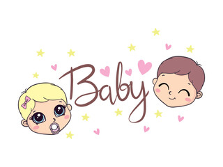 Vector greeting card. Baby shower card. Baby announcement card design element. It's a girl lettering. Baby shower party design element.