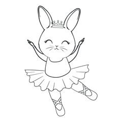 Cute outline rabbit, bunny for coloring. Rabbit Bunny Cartoon Outline Coloring Book or page for kids. Illustration Vector.