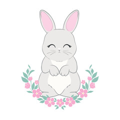 Hand Drawn Bunny. Cute Rabbit Vector. Print Design for Kids Fashion.