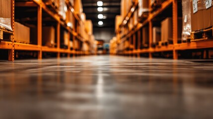 Fototapeta premium Wide Angle View of Warehouse Aisles with Systematic Layout
