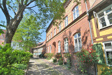 Streets of the old town of Stralsund in Germany