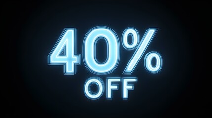 White '40% OFF' Neon Sign on an elegant Dark Background