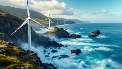 Fototapeta premium Green Energy Solutions, The Role of Solar Panels and Wind Turbines in Sustainability