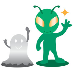 Cartoon of an alien waving hello