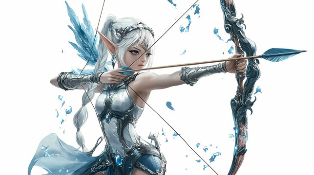 Amazing luna silverleaf moon elf archer isolated on white background. Elf Archer. Illustration