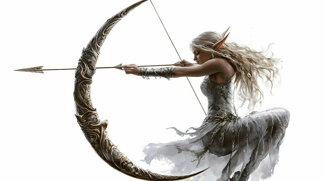 Amazing luna silverleaf moon elf archer isolated on white background. Elf Archer. Illustration