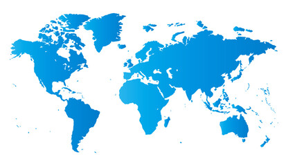 Map of the world in blue, isolated on transparent or white background. Detailed world map, vector illustration.