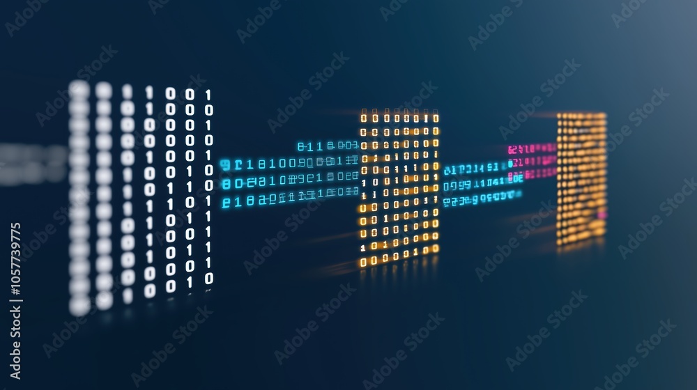 Aufkleber Series of binary numbers are displayed in a row, with some of them being orange and some being white. Concept of technology and data processing