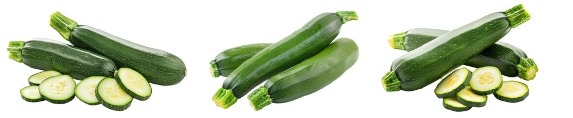 collection of zucchini slices isolated on transparent background