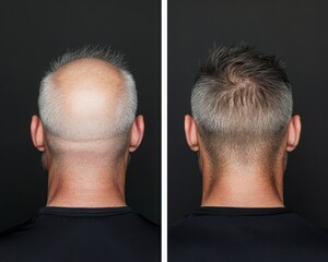 Fototapeta premium Hair Loss in men, Before and After Alopecia Treatment, Effective Hair Regrowth and Density Transformation. Hair cosmetics.