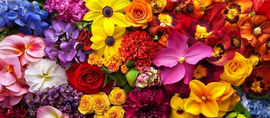 A vibrant display of colorful flowers in full bloom.