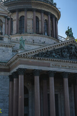 St. Isaacs Cathedral facade with grand columns and dome in St. Petersburg