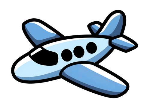 Glossy Blue Cartoon Airplane Illustration with Rounded Design and Simplified Features
