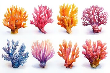 A collection of colorful coral illustrations showcasing various coral shapes and colors.