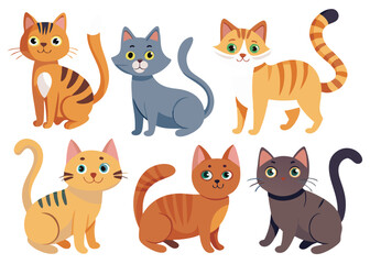 Cute Cartoon Cats Sitting  Standing