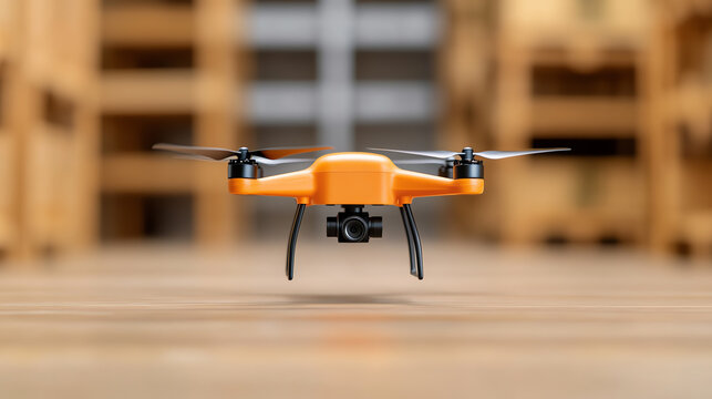 Automated warehouse drones scanning shelves, futuristic logistics solution