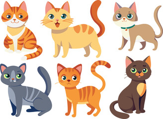 Six Adorable Cartoon Cats With Different Colors