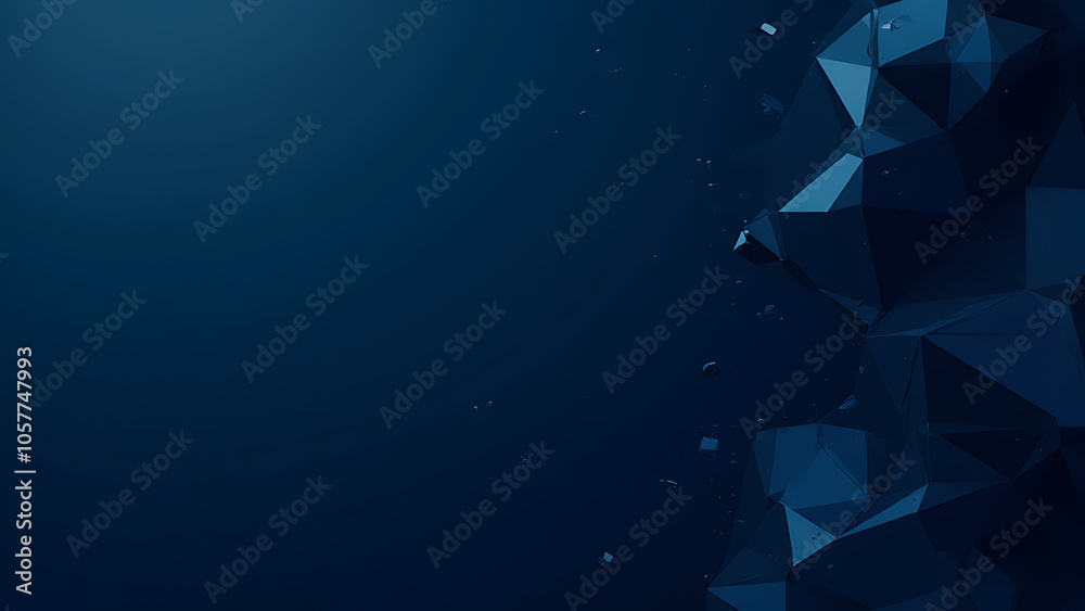 Poster Futuristic tech features polygonal shapes on a dark blue background in a 3D digital design.