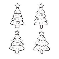 Christmas trees set. Hand drawn doodle Christmas tree icons for greeting cards, posters, t-shirts, banners, flyers, web, print invitations.