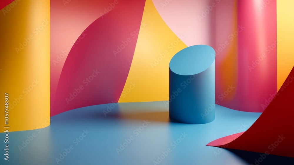 Poster 3d background design with striking and colorful shapes protruding from the surface, casting shadows 