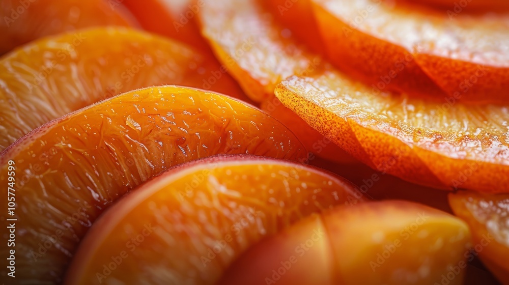 Poster Close-up shot of apricot slices with visible texture and rich color