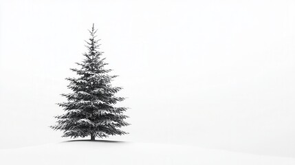 black Christmas tree on white background, Christmas card concept with empty space for text