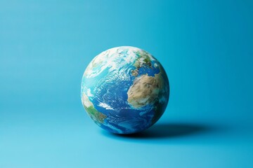 Fototapeta premium Vibrant globe on blue background showcasing earth's continents and oceans. Concept of blue Monday