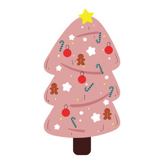 cute hand drawing cartoon christmas tree. cute doodle for christmas sticker, icon