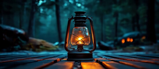 Discover the charm of an antique lamp set amidst nature’s nighttime beauty.