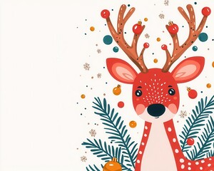 Festive deer, with ornaments, isolated on white, flat design illustration