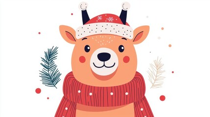 Festive camel, with Christmas scarf, isolated on white, flat design illustration