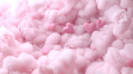 Pink hearts floating on a cloud of cotton candy.