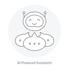 AI-Powered Assistants Icon – Chat Bubble with AI Symbol, Indicating Smart Virtual Assistance.