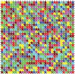 hundreds of overlapping stars in random bright colors on a white canvas