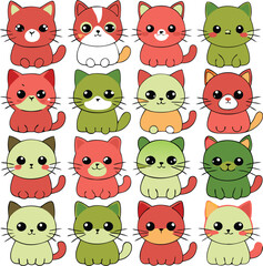 Cute Cartoon Cats Red Green White  Color Palette