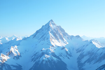 Obraz premium Drone footage of a snow-capped mountain peak with a clear blue sky above it