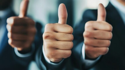 Business Team Celebrating Success with Thumbs Up, Diverse Palette 